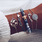 17KM Bohemian Feather Flower Bracelets For Women Fashion Simulated Pearl Multi Layer Bracelet DIY Handmade Jewelry Gift 5PCS/Set