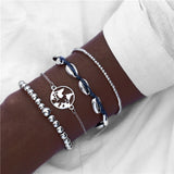 17KM Bohemian Feather Flower Bracelets For Women Fashion Simulated Pearl Multi Layer Bracelet DIY Handmade Jewelry Gift 5PCS/Set