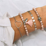 17KM Bohemian Feather Flower Bracelets For Women Fashion Simulated Pearl Multi Layer Bracelet DIY Handmade Jewelry Gift 5PCS/Set