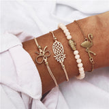 17KM Bohemian Feather Flower Bracelets For Women Fashion Simulated Pearl Multi Layer Bracelet DIY Handmade Jewelry Gift 5PCS/Set