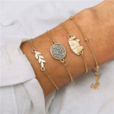 17KM Bohemian Feather Flower Bracelets For Women Fashion Simulated Pearl Multi Layer Bracelet DIY Handmade Jewelry Gift 5PCS/Set